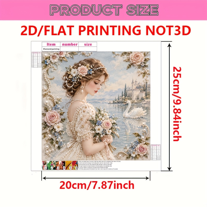 TEMU Plat 2D, Nouveau Kit de Peinture Diamant Perle, Ornement Floral de Perles, Fille au Bord du , Cadre, Convient pour la Décoration de Chambre, Art