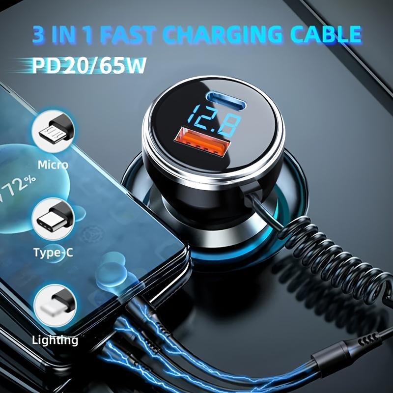 

5-in-1 Fast Car Phone Charge, With Cable And 2 Port Adapters, Car Accessories, For Android And Other Compatible With Phone15/15 Pro Max/14 Pro Max/13/12, Galaxy S23/22