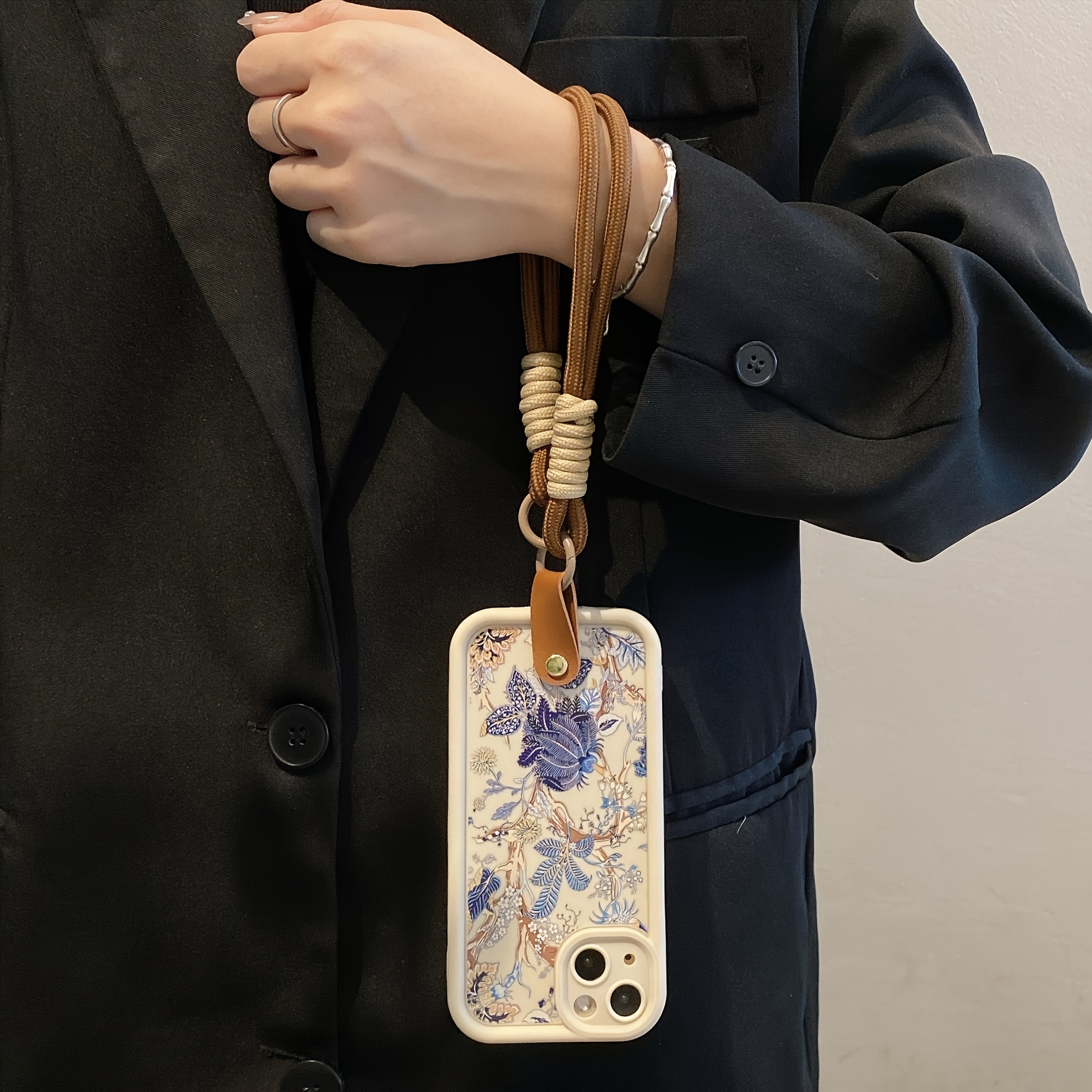 TEMU 1 Antigolpes de Teléfono con Cordón para Cuerpo Completo, Diseño Floral Azul - Compatible con iPhone 16/15/14/12/11 Pro Max/X/8/7 - Regalo