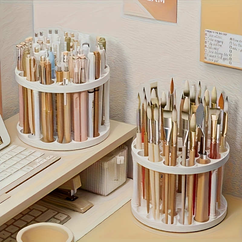 360 rotatable art brush organizer white ceramic coated plastic insert holder with multiple compartments for brushes pens makeup tools space saving desktop storage for artists crafters craft tool organizer   durable construction paint brush organizers Product details 5