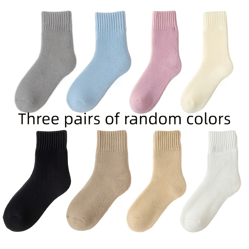E-shop 3 Paar Damen Wintersocken in zufälligen Farben mit weichem Plüschfutter, warme dicke Plüsch-Polyester-Schneesocken für Herbst Winter, Winter