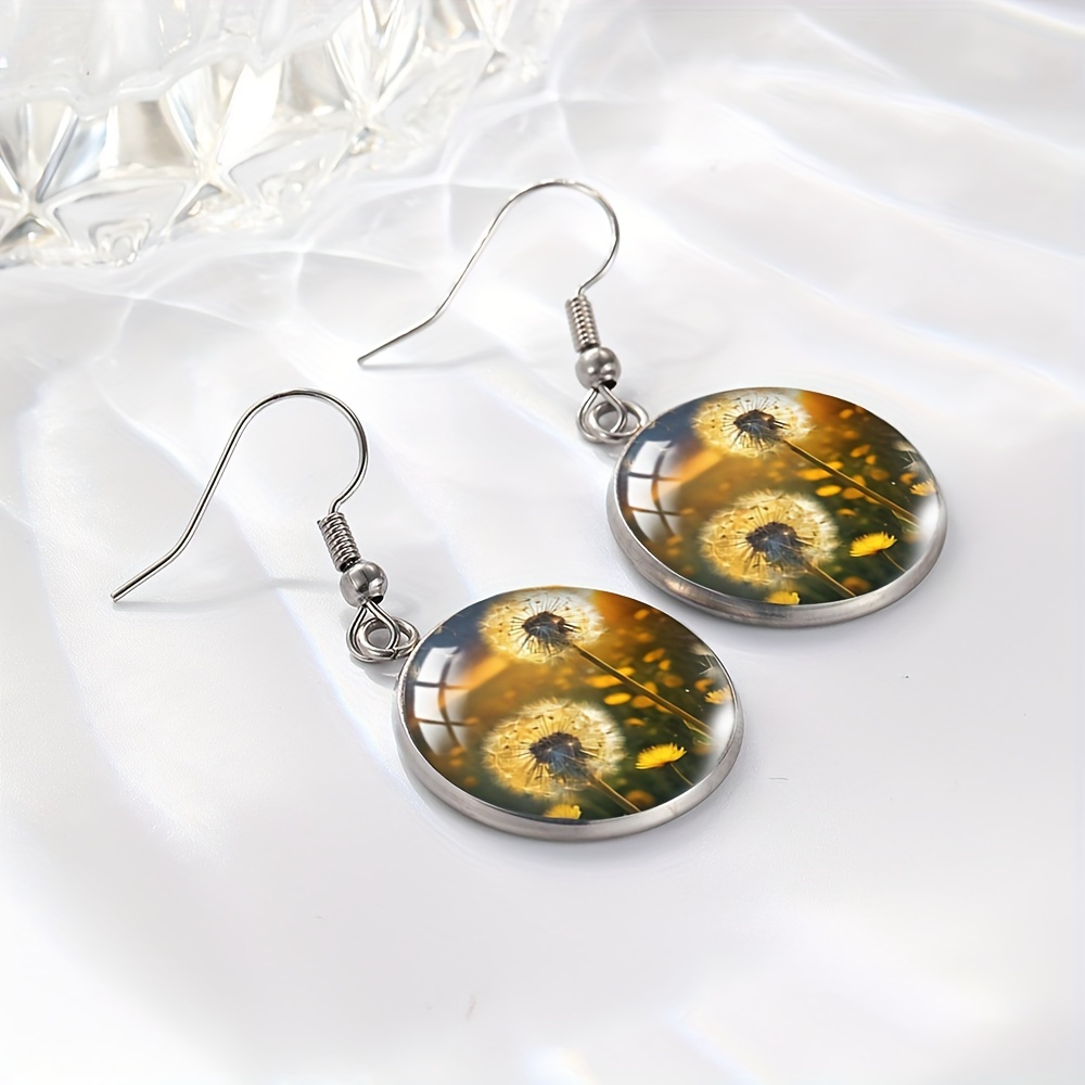 Women's Elegant Stainless Steel Dangle Earrings with Dandelion Design