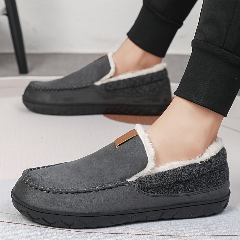 

Men's Fleece-lined Slip-on Loafers, Warm Comfortable Casual Fashion Shoes, Solid Color , Eva Sole, Fabric Upper & , Round Toe, For Indoor & Outdoor Use, Perfect Gift For Fall/winter