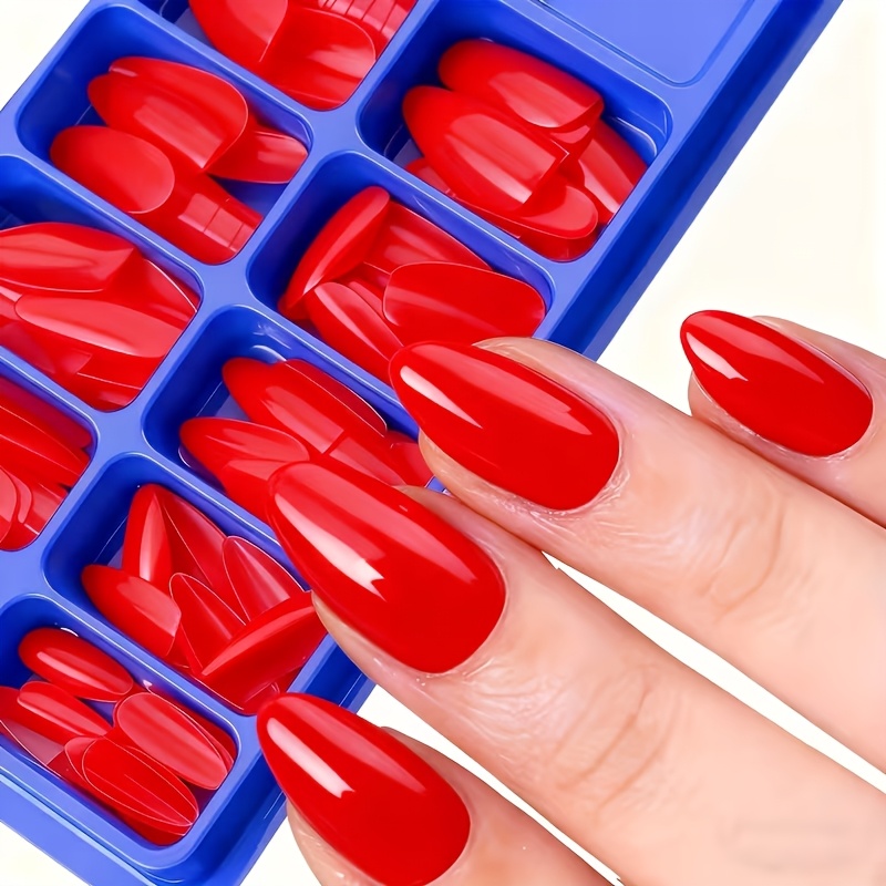 TEMU 100 faux ongles rouges d' - Longueur moyenne - Couverture complète avec une extrémité brillante de couleur unie - Ces ongles rouges d' sont
