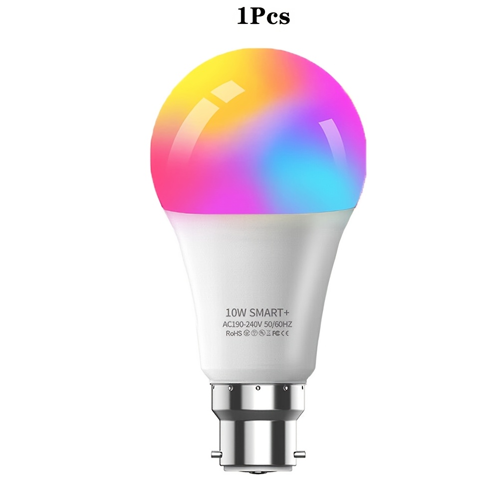 TEMU 1/2/3/4pcs B22 Smart Led Light Bulb, 2.4ghz Wifi & Bt Rgb Bulb 800lm 10w Colour Changing Lamp, White 2700k-6500k, 16 Million Colors, Compatible