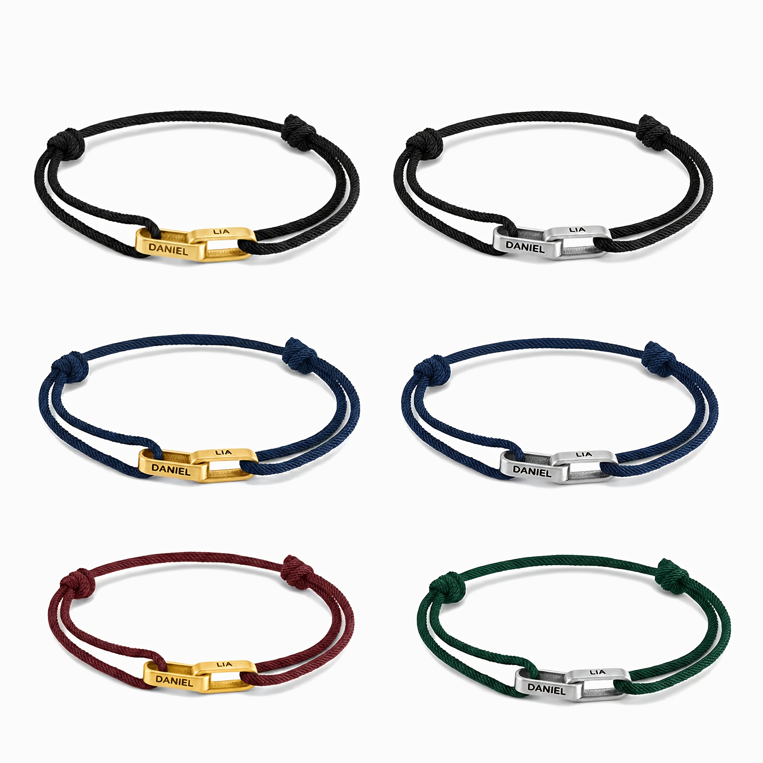 Custom Couple Name-Engraved Adjustable Knot Bracelet, Unisex Gift
