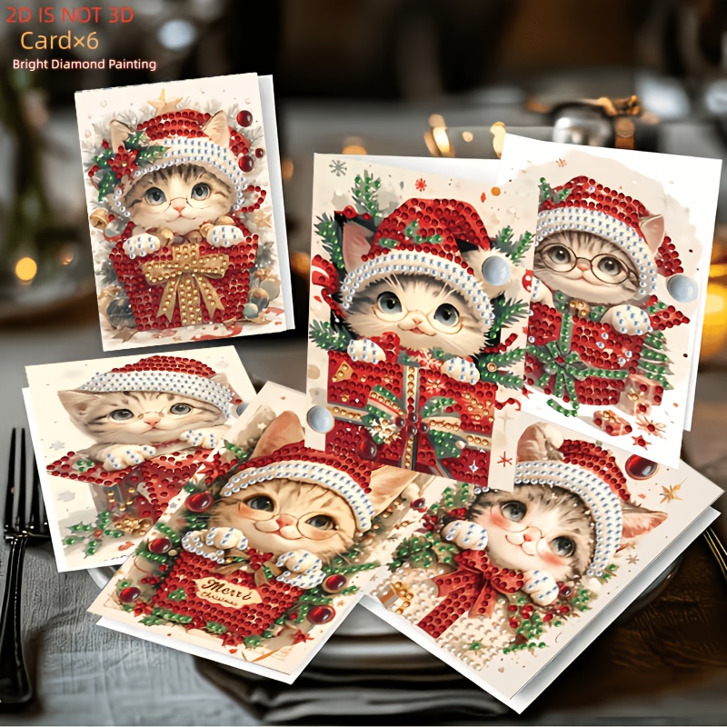 TEMU 2d Diamond Painting Kit: 6 Christmas Gift Boxes With Cute Kitten Themes, Diy Diamond Painting Greeting Card Set. Features A Of Exquisite, Shaped