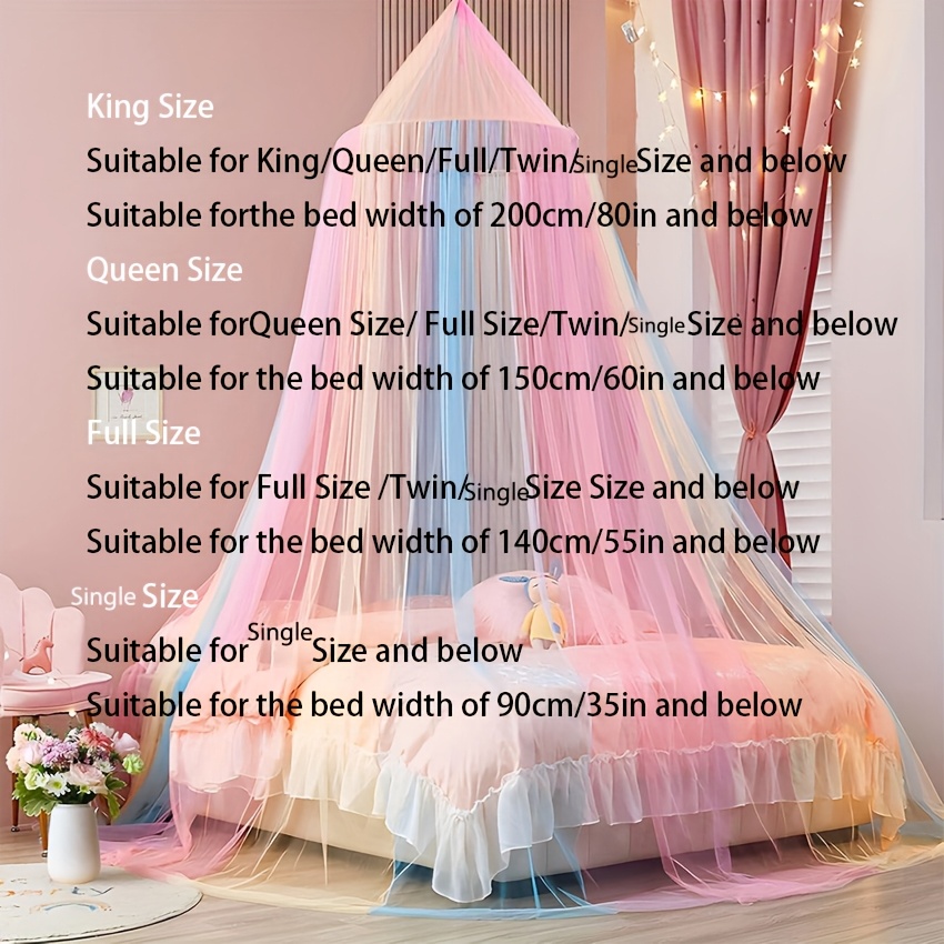 Image of 1pc[rainbow Canopy] Vibrant Hanging Dome Net In , Large Bed Decorative Romantic Canopy Curtain, Ideal For Single, Queen, Or Large Beds, Perfect For Bedroom Decoration, [light Strip Not Included]