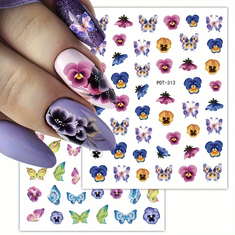 

2pcs 3d Embossed Colorful Butterfly & Nail Art Stickers, Spring Summer Floral & Butterfly Nail Design Decals, Self-adhesive Nail Art Supplies For Diy Or Salon, Women & Girls