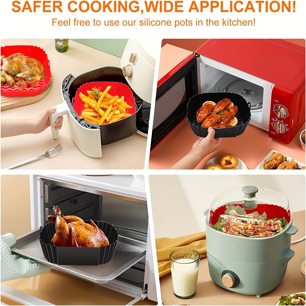 

1pc, Silicone Air Fryer Liner (top 9''), Square Air Fryer Liners Pot, Silicone Basket Bowl, Reusable Baking Tray, Oven Accessories, Baking Tools, Kitchen Gadgets, Kitchen Accessories