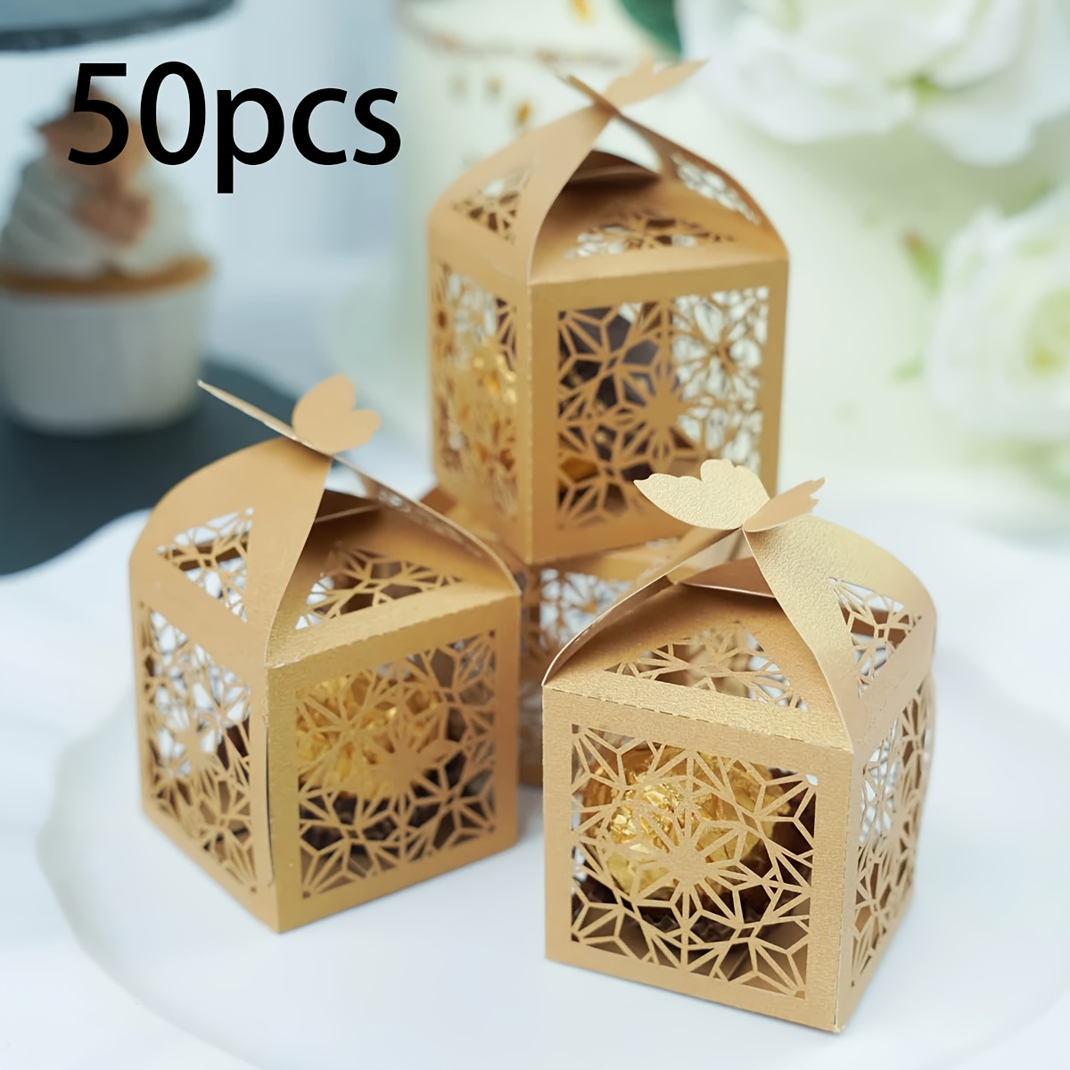 TEMU 50pcs, Laser Cut Candy Boxes, Gift Packaging For Anniversaries And Weddings, Wedding Party Decorations Supplies, Gift Wrapping Boxes, Christmas,