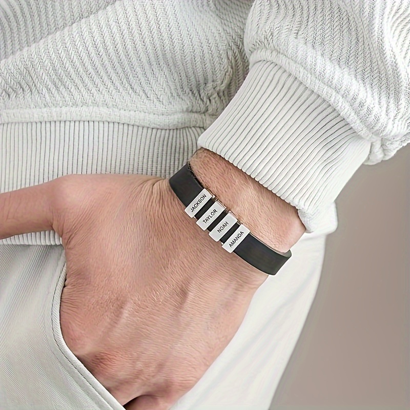 Personalized Black Leather Bracelet for Birthday Gift for Men