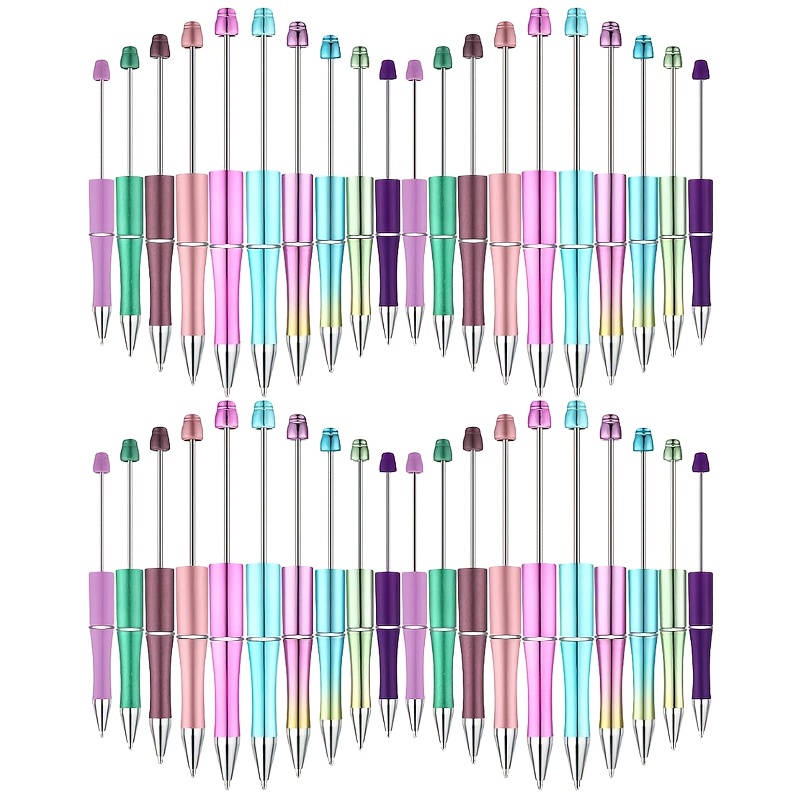 Image of 40pcs Plastic Beadable Pens Bulk Bead Ballpoint Pen Beaded Gift For Presents Mother Graduation Office Back To School Supplies Making