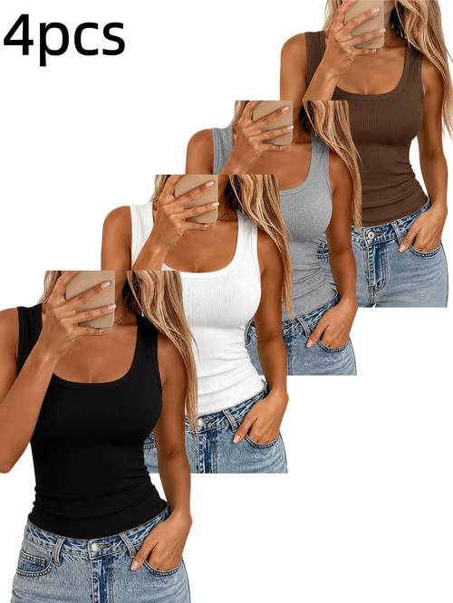 item picture 4pcs womens h back vest camisole summer outfit girly casual comfortable outerwear top