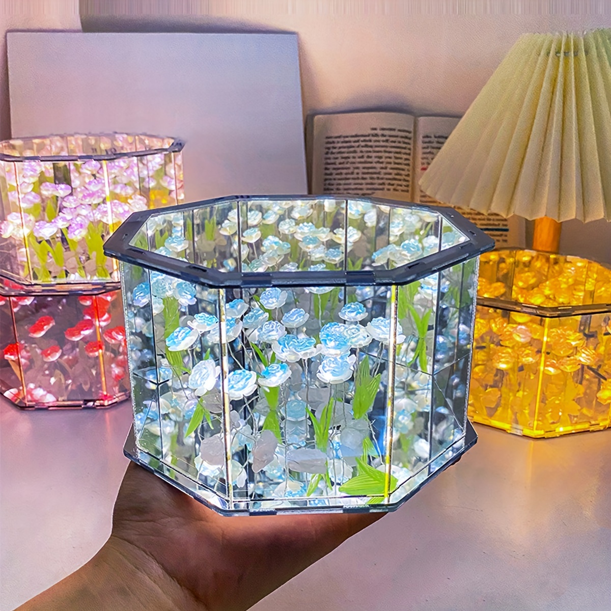 1pc creative diy hexagonal   flowers night light   mirror lamp ideal for birthday   gift room decor christmas halloween gift details 1