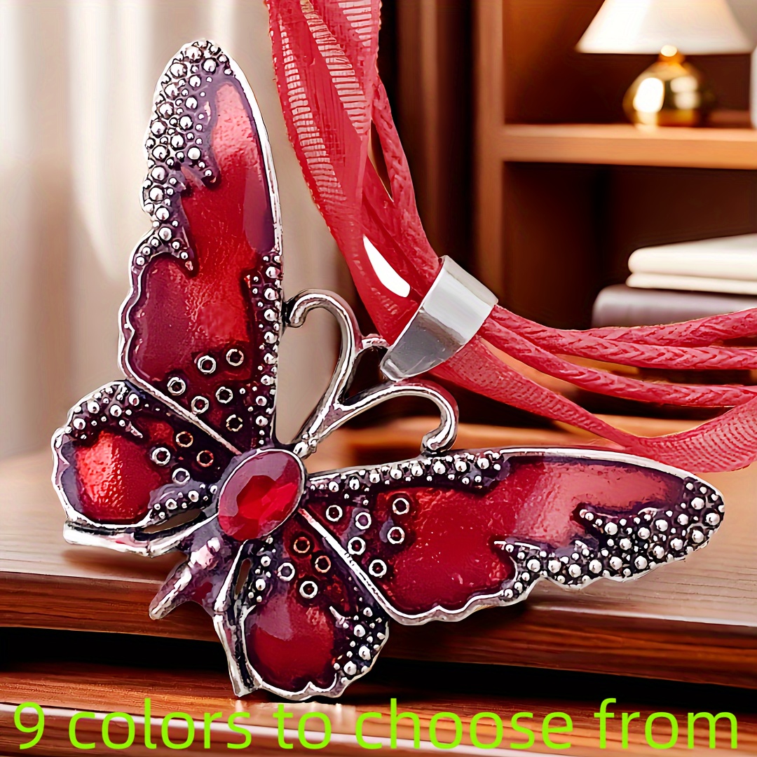 Synthetic Crystal Butterfly Pendant Necklace