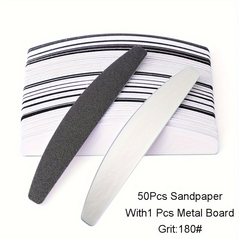 50pcs Jearlyu Nail Files, Reusable Single-sided Black Sandpaper With Steel Plate, 80/100/180/240 Grit - Ideal For Professional And Personal Use, Durable And Easy To Replace