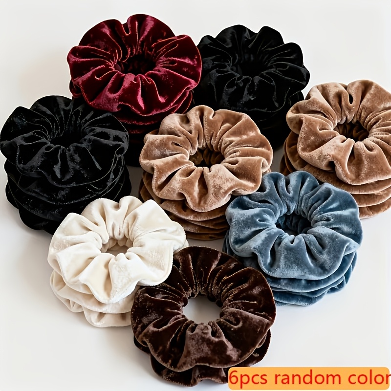 E-shop 6er-Pack modische Herbst-Winter Samt Haargummis | Weiche, hochwertige Plüschqualität, elegante Dutt-Haarverzierungen für , Hochzeiten, Partys,
