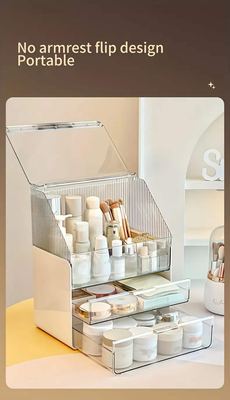 1pc large capacity clear cosmetic perfume organizer transparent makeup brush holder with multiple compartments lightweight polished bathroom countertop storage box for women men no assembly needed Product details 3