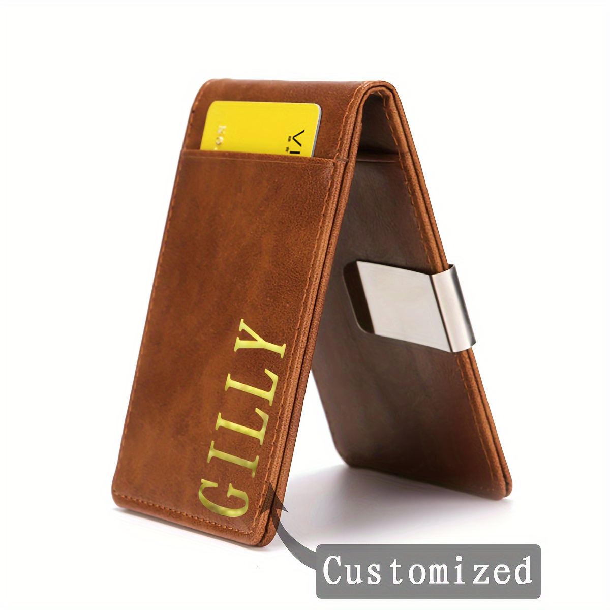 

Pu Leather Slim Money Clip With Custom Initials, Minimalist Front Pocket Holder, Elegant Gift For Groomsmen, Men And Women