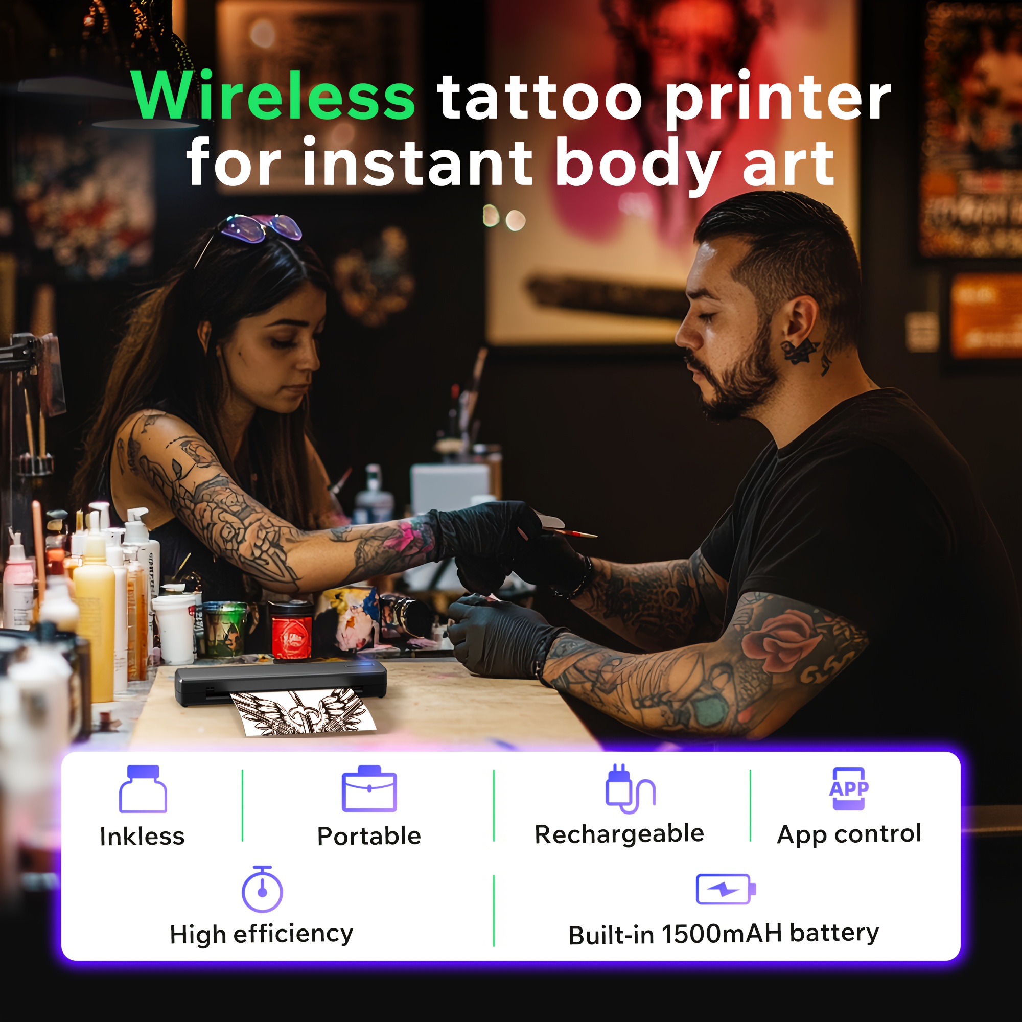 D810B Portable Inkless Thermal Printer - A4 Size, Prints Documents And Labels, Wireless Connection, USB Charging, Perfect For Travel And Office Use, Compatible With IOS And Android, Ideal Gift For Tattoo Artists And Business Professionals