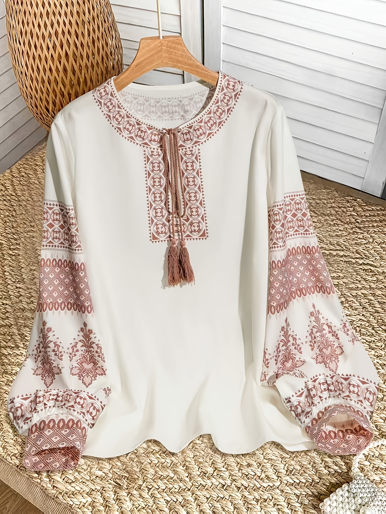 Women's Casual Lantern Sleeve Floral Print Shirt, Spring/Summer/Fall