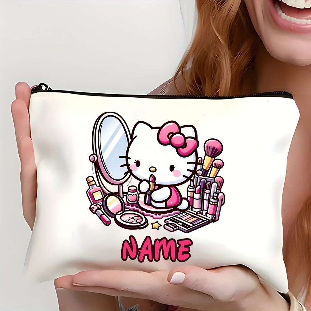 

Custom Hello Kitty Makeup Bag - Personalized Name, Black Polyester Cosmetic Pouch With & Mirror Design, Zippered Travel Toiletry Organizer - Ideal Birthday Or Party Gift