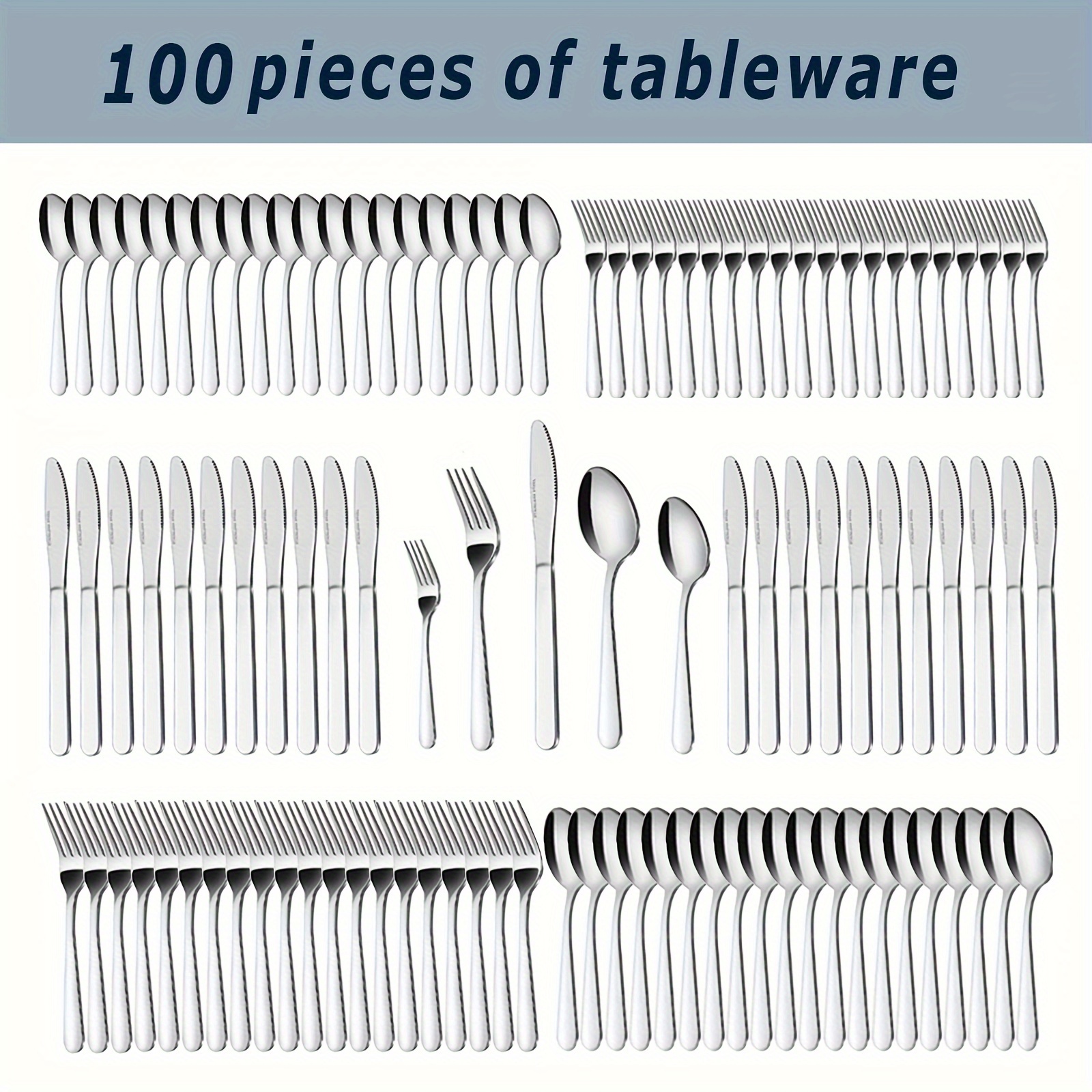 

Bewos 100pcs Steel Flatware Set - Silverware For 20 - Kit For , Dining, Restaurant, & - Includes Knives, Forks, -