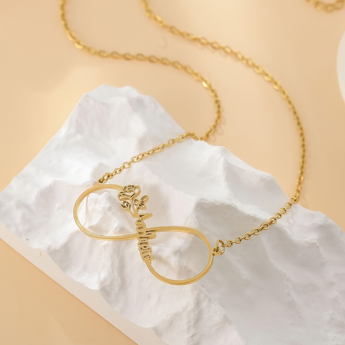 Hollow-Out Rose Flower Infinity Name Necklace