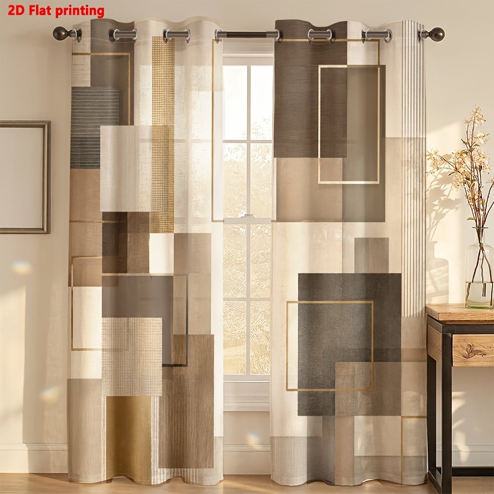 Image of 2d Flat - 2d Flat 2pcs Curtains Geometric For Living Room Window Decor Light Luxury Minimalist European Style, Suitable For Living Rooms, Bedrooms, Study Rooms, And Home Decoration