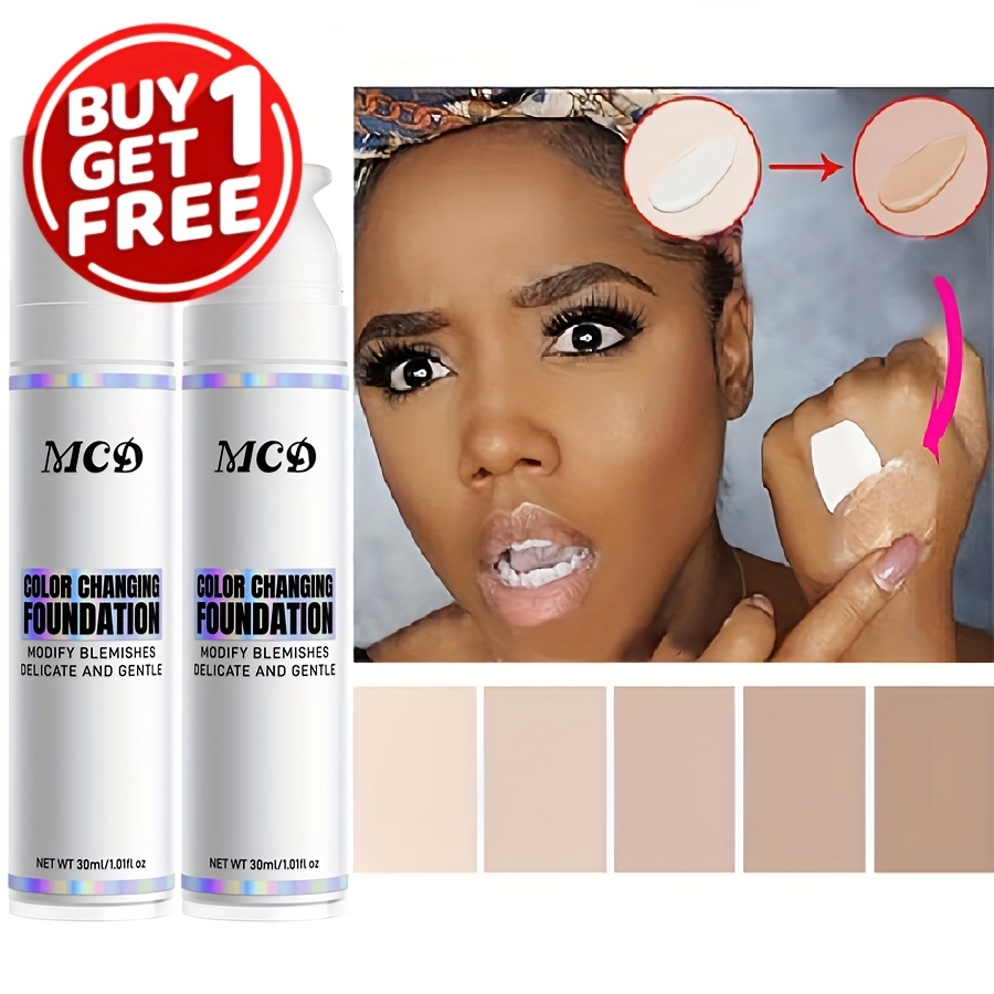 Image of 2pcs Foundation For Women, Liquid Foundation Full Coverage, Color Changing Foundation, Nature, Change Color, Not Sticky, Lasting Makeup Foundation, Create , , Portable Travel Makeup, Facial Makeup