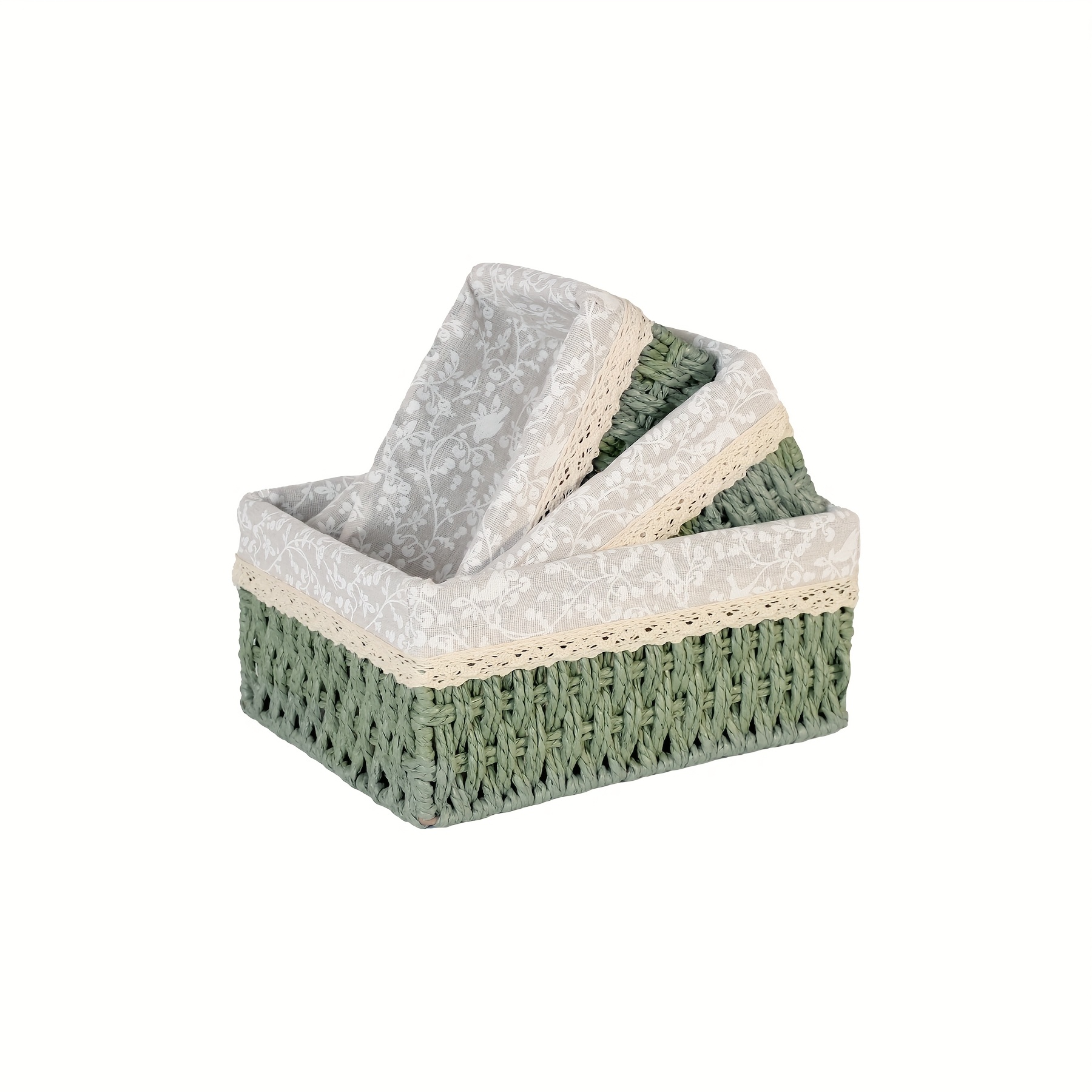 Image of 3pcs Set Hand Woven Desktop Storage Baskets With Liners Ideal For Stationery, Cabinet Organization, Cosmetics, Shelf Basket, Storing Sundries In Offices Or Living Rooms, Shelf Baskets