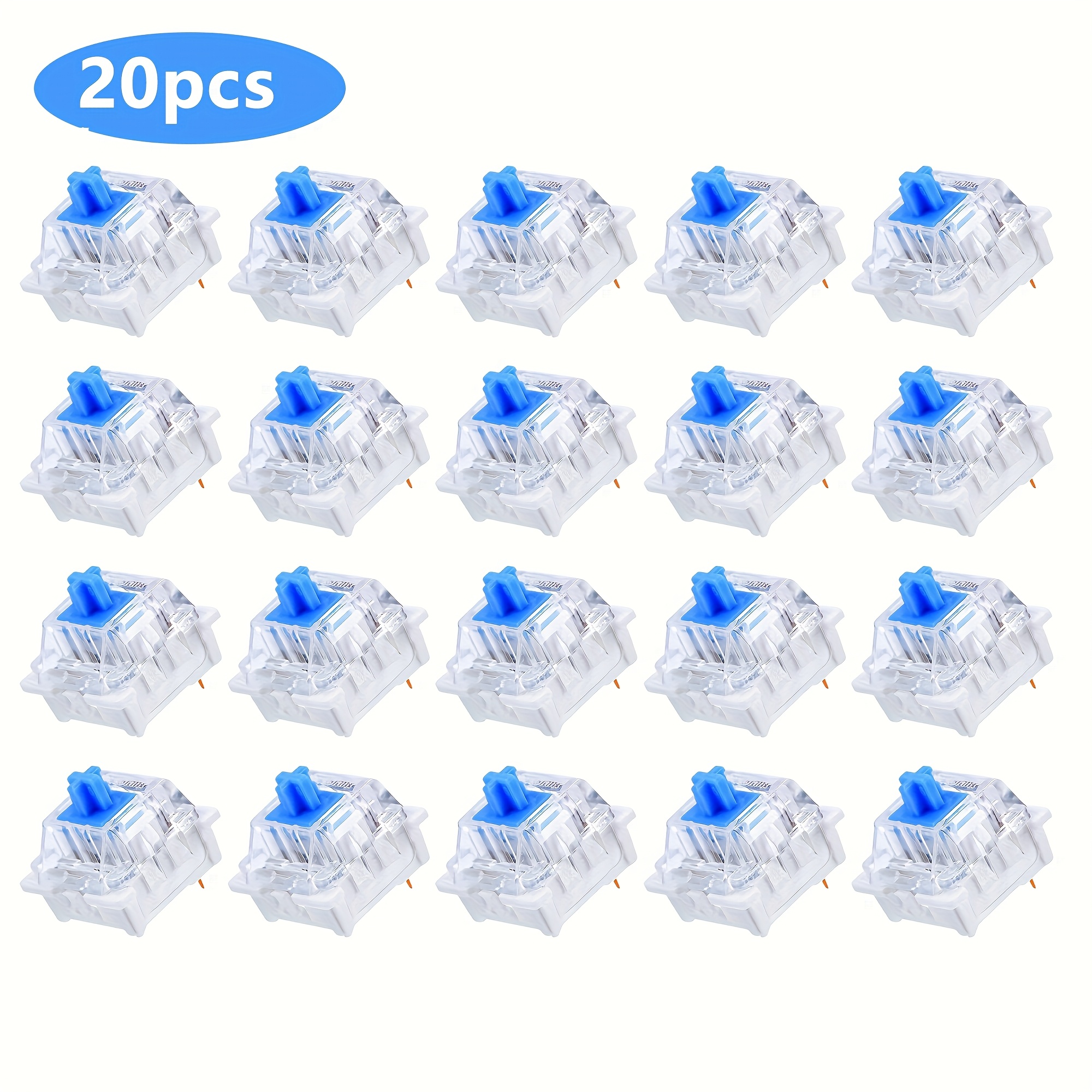 E-shop 20-teiliges Set transparente blaue Keycaps für 3-polige Tastenschalter, passend für mechanische Tastaturen, Gaming-Tastaturen Computerzubehör.