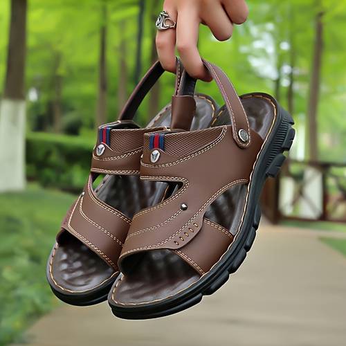 Plus Size Men's Vintage Open Toe Breathable Sandals, Comfy Non Slip Casual Rubber Sole Beach Water Shoes, Summer