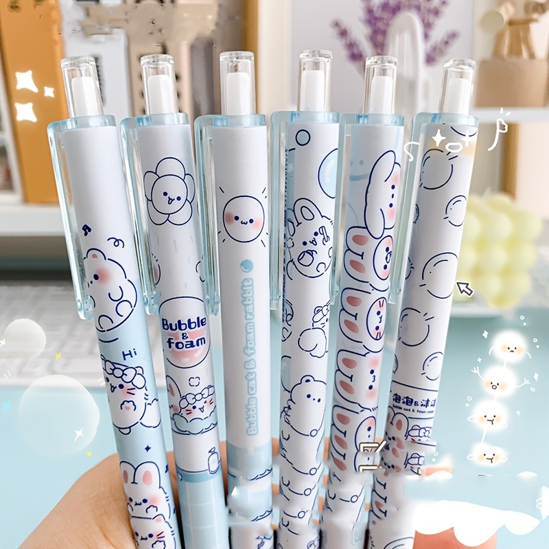 

6-pack Kawaii Rabbit Gel Pens, , Plastic Barrel, Plain , No Feather, Retractable Pens For School And Office Use