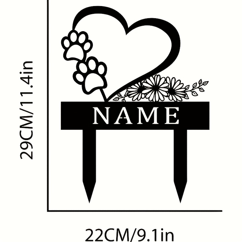 TEMU Décoration murale 2D personnalisée - Cœur commémoratif pour chien avec de patte - Marqueur pour animal de compagnie et piquet de jardin en fer