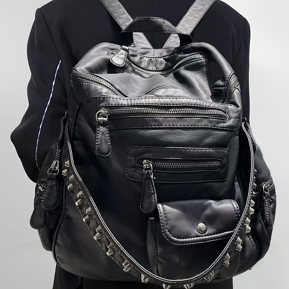 y2k retro motorcycle backpack for women - faux leather bag with