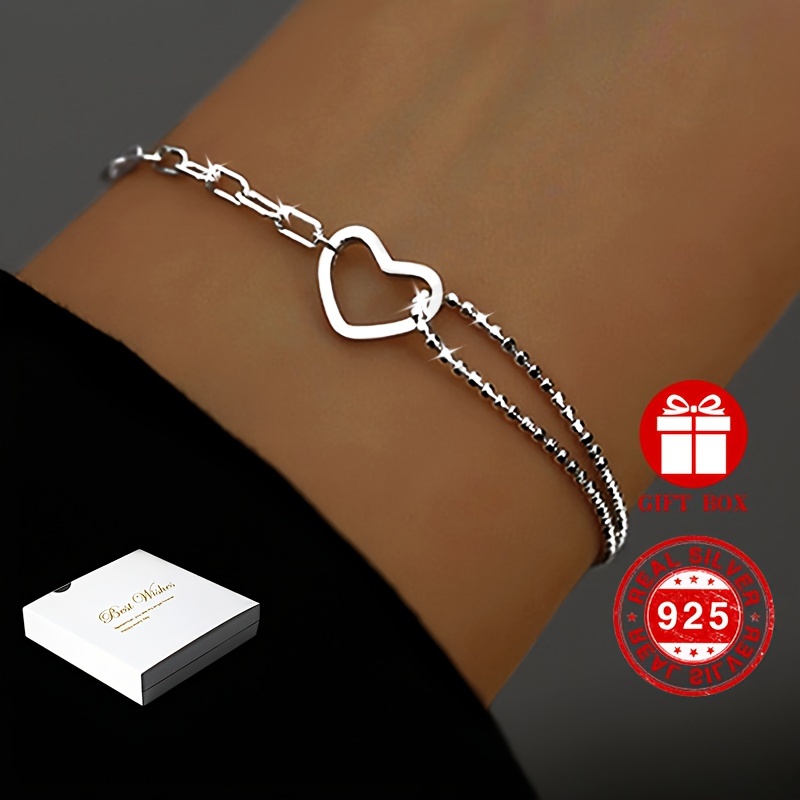 

Bracelet En Chaîne En Argent Sterling 925, Une Élégante Décoration De Bijoux Pour La Main Avec Une Boîte Cadeau Et Un Design Unique