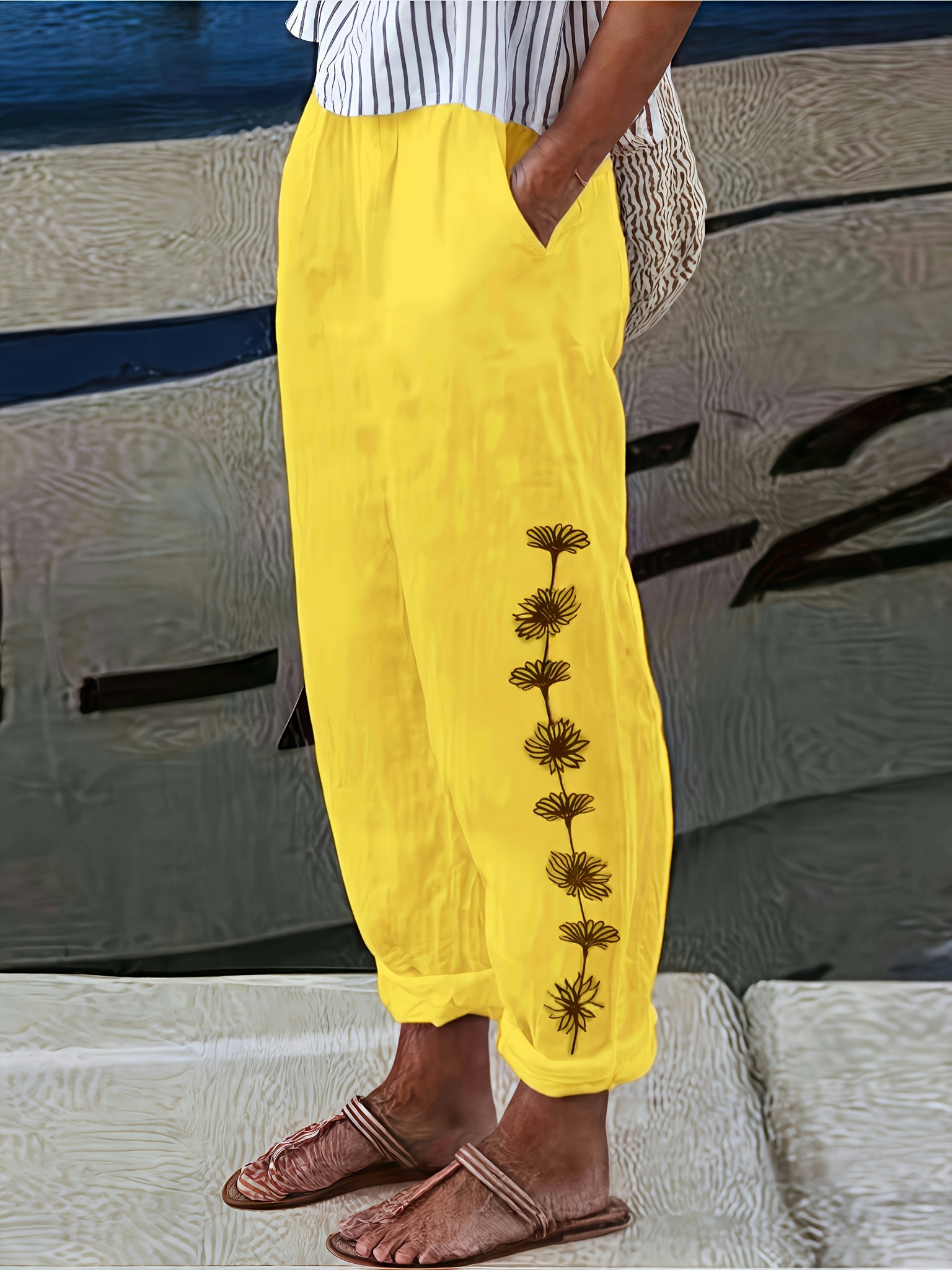 Plus Size, Women's Big Size New Pants Temperament Casual Digital Printed Straight Leg Pants