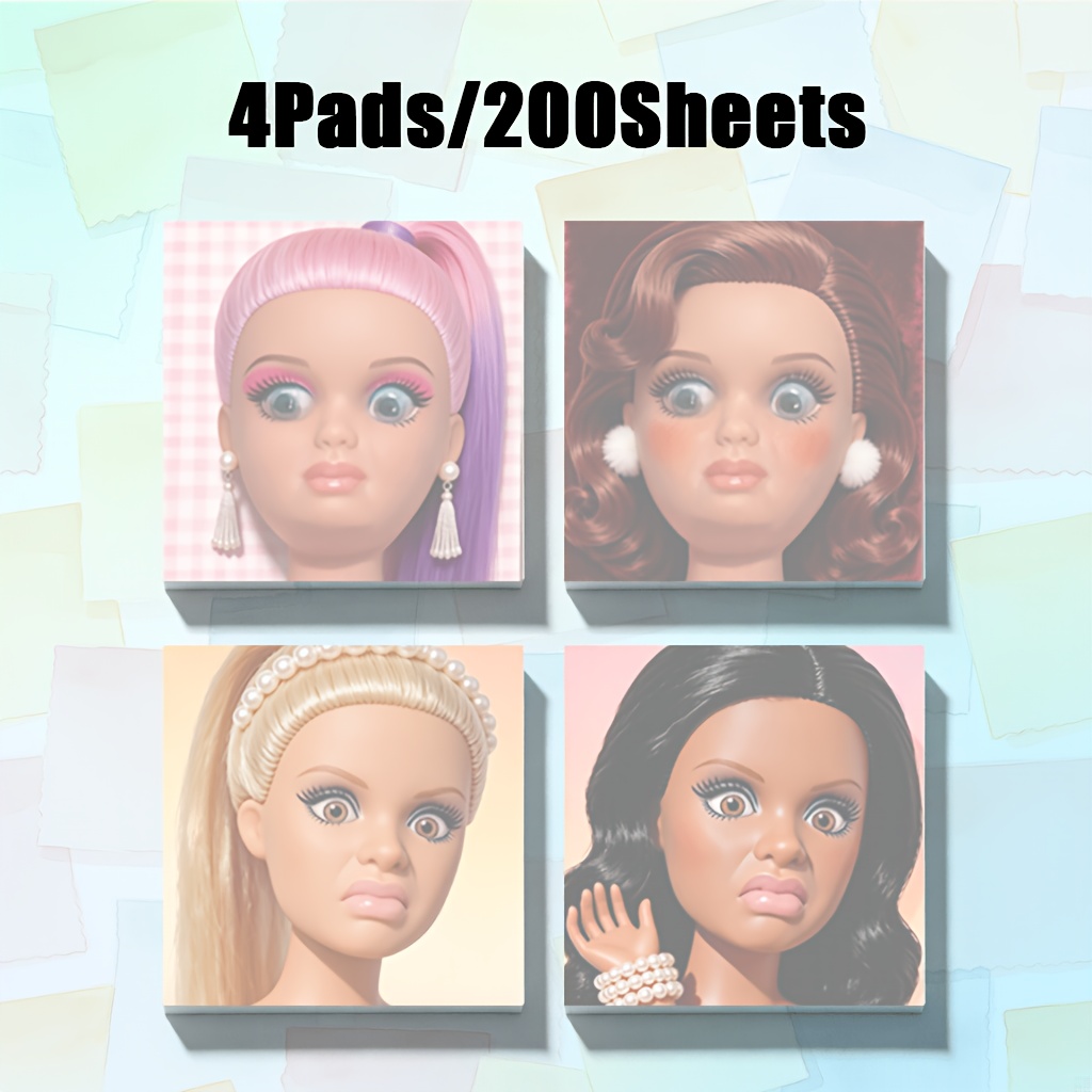 TEMU 200 Feuilles de Notes Autocollantes , 4 Styles de Bloc-notes Carré 7 cm avec Poupée à Visage Dégoûtant et , Notes Pratiques à Motif de Visage