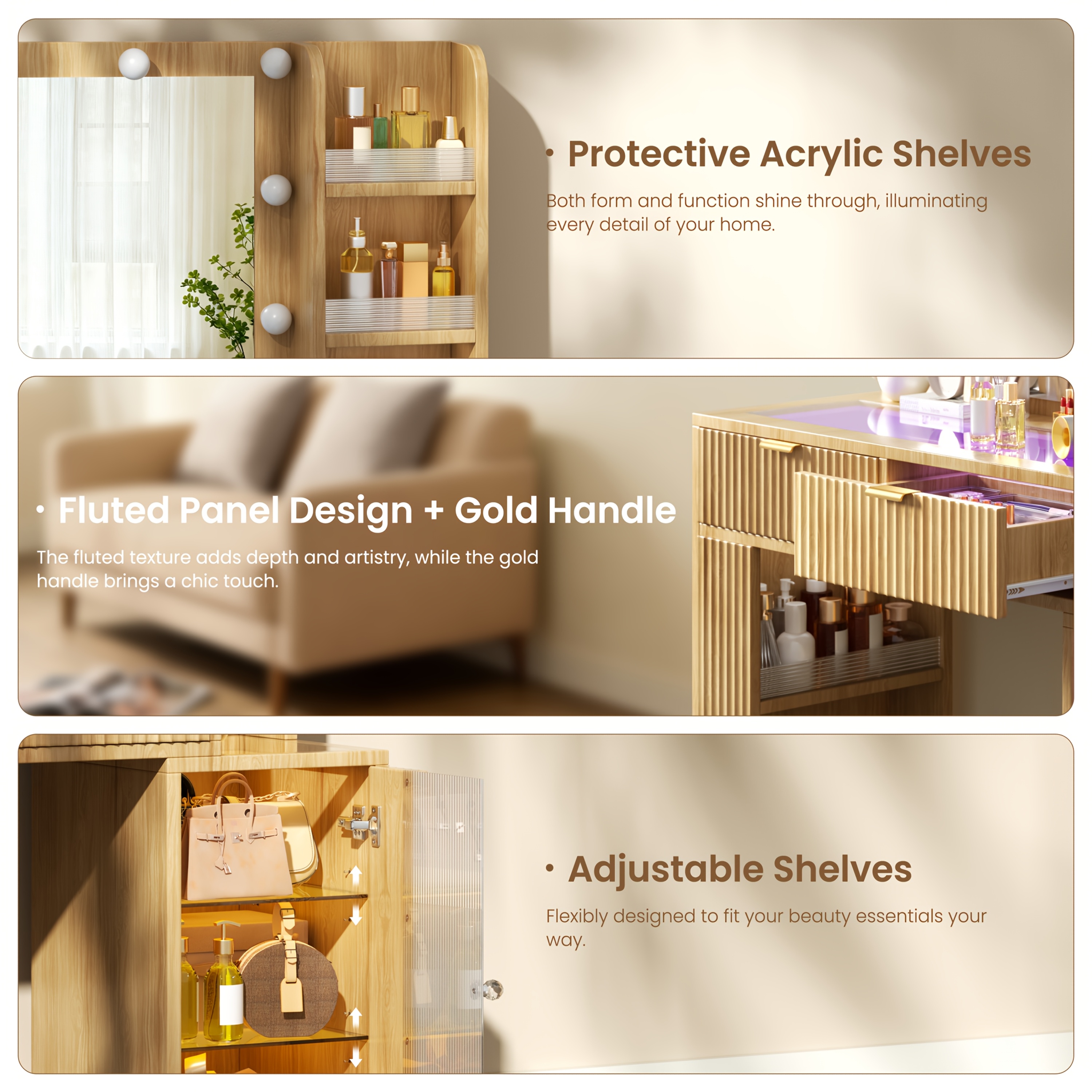 Hollywood Style Makeup Vanity Desk with Large 37