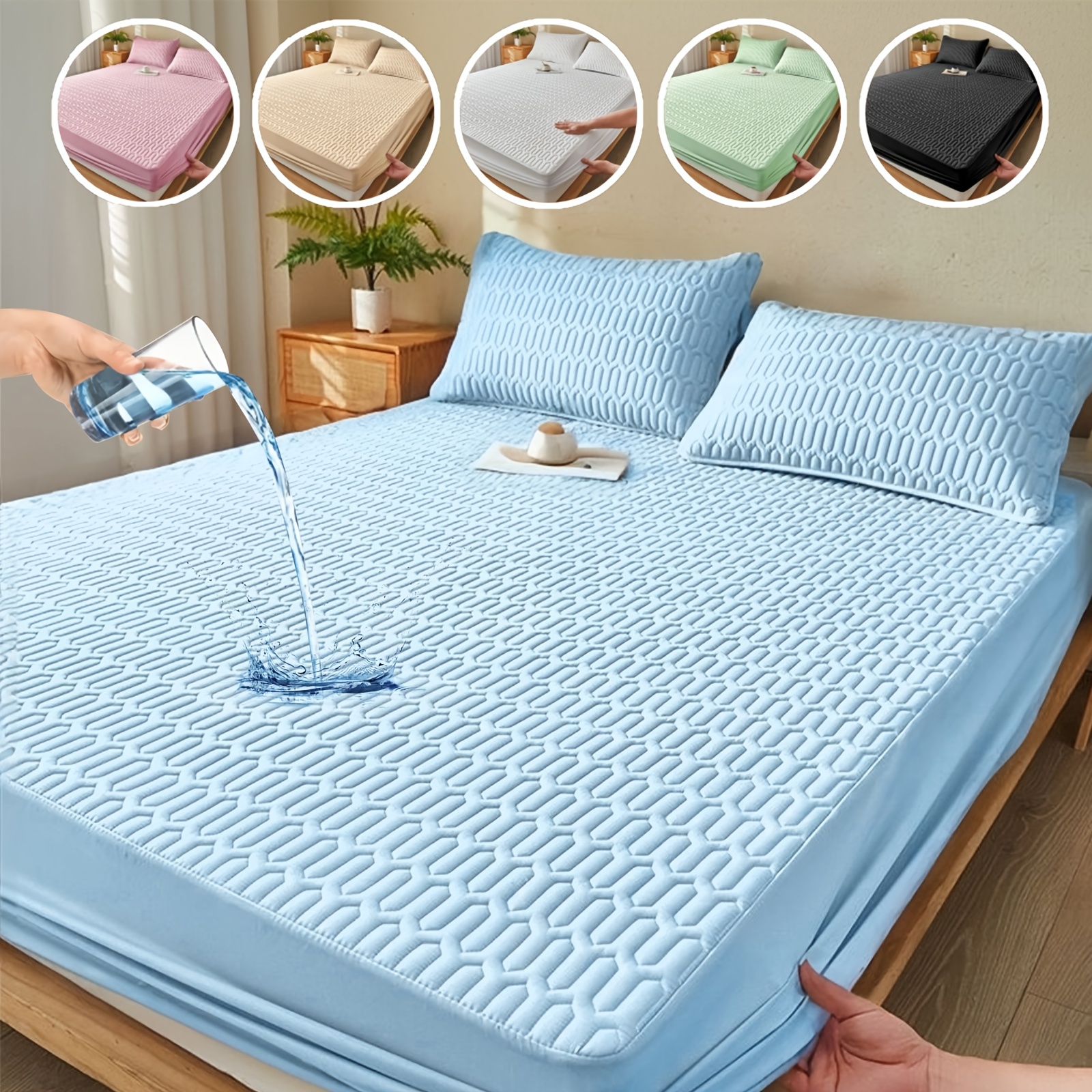 single piece waterproof mattress protector full coverage non slip mattress cover 11 8 inch thickened fitted cover for twin full queen king beds   in     and other solid colors excluding pillowcase
