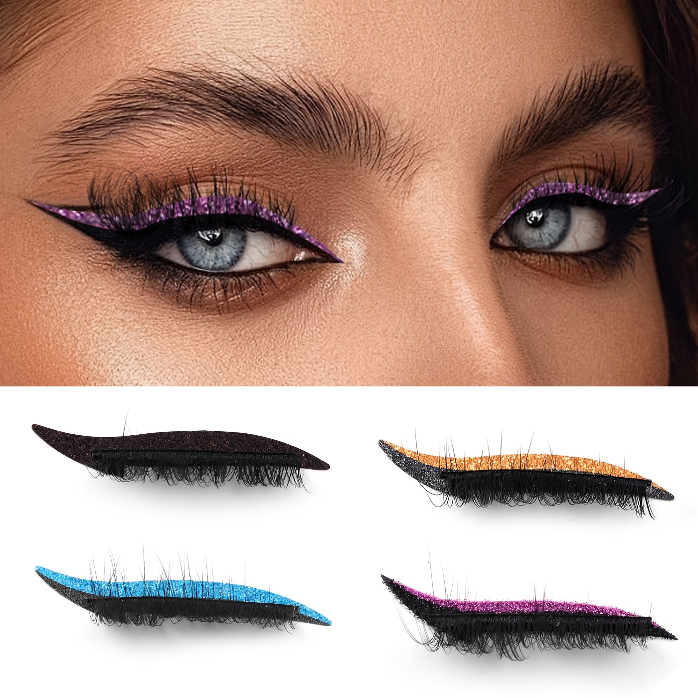 

1 Pair Glitter Self-adhesive Eyeliner & False Eyelashes Set - Waterproof, Needed, Dd , Extra Thick Fluffy , 13-15mm Length, C&d , Unscented, Ideal For Parties & Stage Makeup