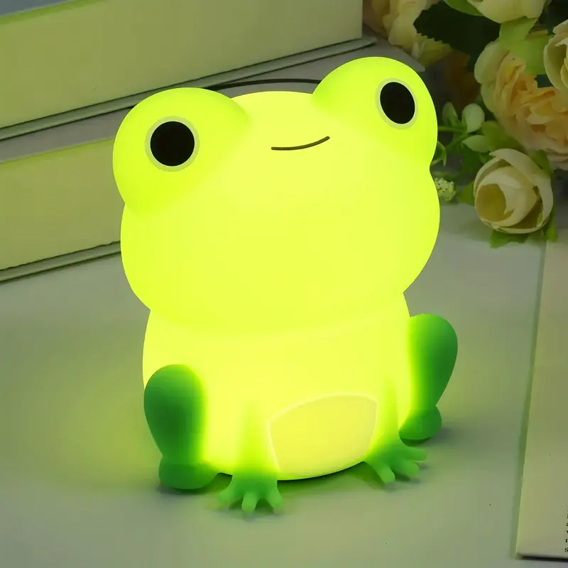 1pc cute frog night light with adjustable brightness control rechargeable powered led lamp frog shaped design for bedroom or desk decor indoor use battery frog decor desk lamp design rechargeable lamp Product details 2