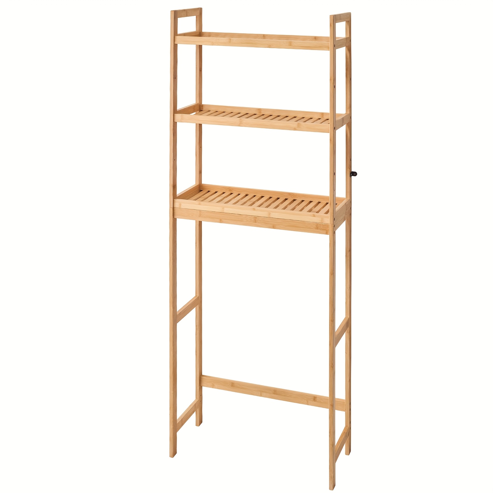 TEMU Happybuy 3-tier Adjustable Over The Toilet Storage Shelf - Bamboo Bathroom Organizer With 3 Hooks, Freestanding Space Saver For Bathroom & Laundry Room, Easy Assembly, Fits Most Toilets, Happybuy