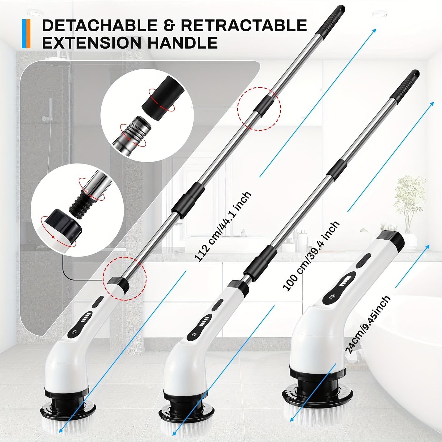 1 set 6 in 1 electric spin scrubber with 6 replaceable brush head set only 9 replaceable heads power cordless electric cleaning brush with adjustable long handle rechargeable shower scrubber for bathroom kitchen bathtub tile shower car