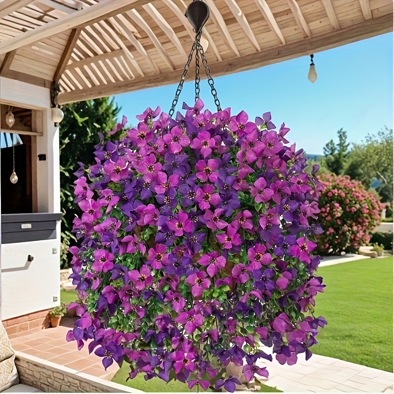 6-pack de coșuri suspendate cu trandafiri violați vibranti - flori artificiale rezistente la uv pentru decor interior/exterior, perfecte pentru ziua recunoștinței, primăvară, paște, ziua îndrăgostiților, ziua  ,  ., nu   nevoie   ghiveci, ideal pentru verandă, terasă și    , decorațiuni exterioare pentru curte, perfecte pentru ziua recunoștinței 0