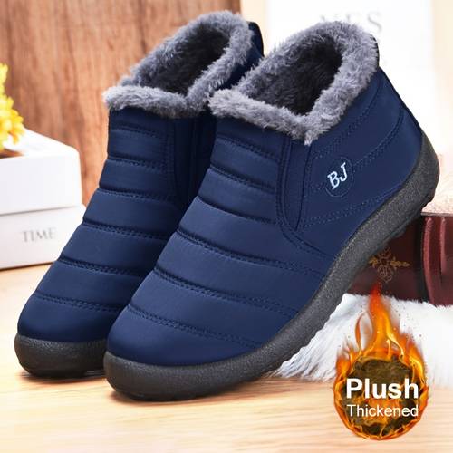 mens slip on high boots with faux fur like collar thickened insulated ankle boots round toe non slip rubber sole warm casual shoes for autumn winter navy blue easy on off durable synthetic cover like upper slipper for men indoor men slipper men winter boot winter boot for men winter shoe for men snow boot for men men shoe