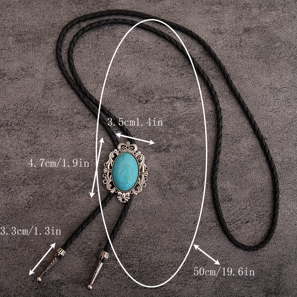 Western Style Bolo Tie Necklace with Turquoise Stone, Adjustable Length