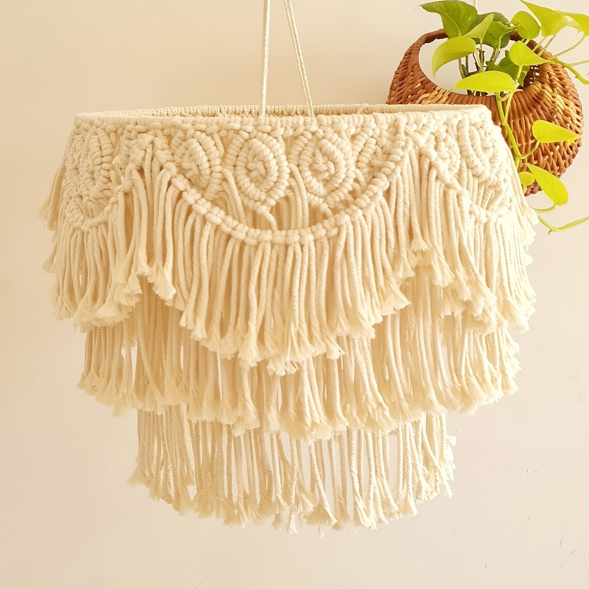 unique   bohemian tassel hanging lamp shade artistic fabric decorative lighting accessory with no battery required   and versatile home decor enhancement details 0